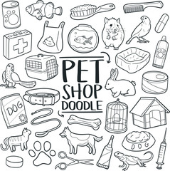 Wall Mural - Pet Shop Traditional Doodle Icons Sketch Hand Made Design Vector