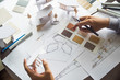 © Chaosamran_Studio - architect design working drawing sketch plans blueprints and making architectural construction model in architect studio