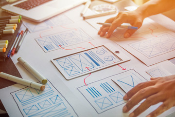 ux graphic designer creative sketch planning application process development prototype wireframe for