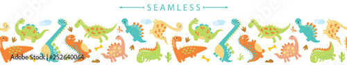 Foto  Cute dino vector horizontal seamless border