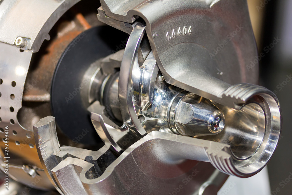 Close up cross section impellers and detail inside centrifugal pump for ...