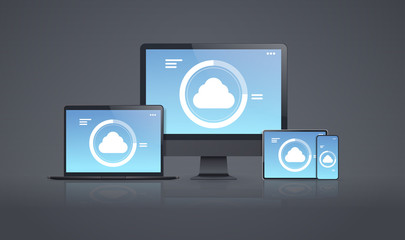 Wall Mural - internet connection mobile and computer application cloud synchronization tablet smartphone pc scree