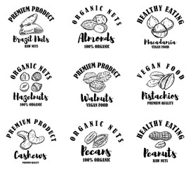 Wall Mural - Set of raw nuts labels. Design element for logo, label, sign.