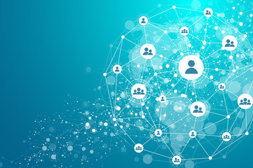 Leinwandbilder - Global structure networking and data connection concept. Social network communication in the global computer networks. Internet technology. Business. Science. Vector illustration