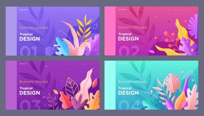 Wall Mural - banner, site, poster floral template, landing page with place for your text. leaves vector backgroun