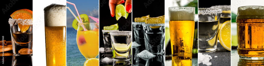 Collage of alcohol drinks - obrazy, fototapety, plakaty 