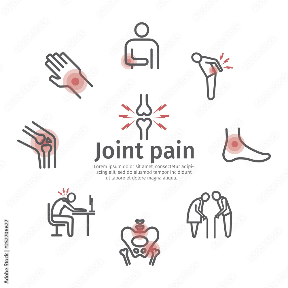 Joint pain. Icons set. Vector signs for web graphics. - obrazy, fototapety, plakaty 