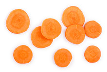Carrot Slice Isolated On White Background. Top View. Flat Lay