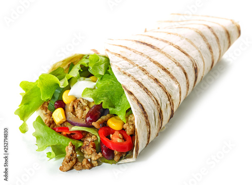 Cuadros en Lienzo Tortilla wrap with fried minced meat and vegetables