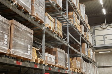 Warehouse with stocked shelves