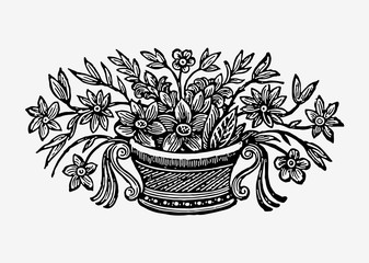 Poster - Vintage potted flowers illustration