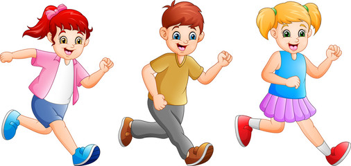 Sticker - Cartoon happy kids running together