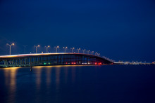 Queen Isabella Memorial Bridge In The Blue Hour From Port Isabel, Texas