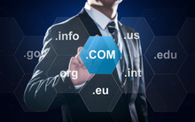 Concept About International Domain Names On Internet For Websites On A Screen, Such As .com, .org, .net, And .info