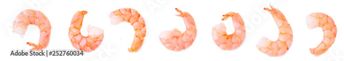 Fotografía Peeled Shrimps isolated on white background