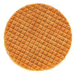 Dutch Caramel waffle, round stroopwafel isolated on a white background .