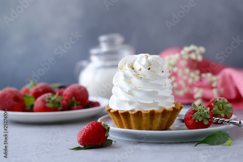 Cuadros en Lienzo mini cake with meringue of shortbread dough for dessert