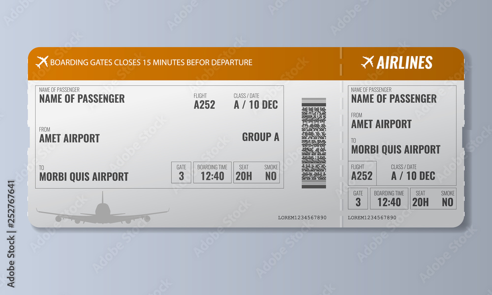 Airline boarding pass or air ticket design template. Realistic Vector ...