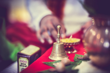 Indian hindu wedding ceremony ritual items close up