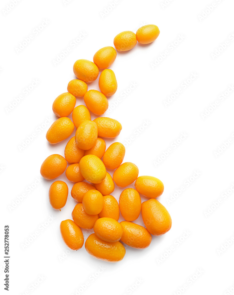 Delicious kumquat fruit on white background