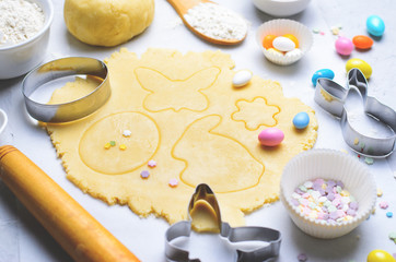 Sticker - Making of Easter Cookies, Baking Background, Dough, Cookie Cutters, Sugar Sprinkles