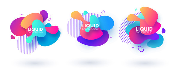 Wall Mural - Set of abstract modern graphic elements. Dynamical colored forms and line. Flow and fluid design. Gradient abstract banners with flowing liquid shapes. Blue. Yellow. Purple. Vector illustration eps 10