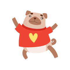 Sticker - Cute Pug Dog Wearing Red Shirt, Funny Friendly Animal Pet Character Vector Illustration