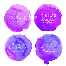 Purple Watercolor Circle Set On White Background. Vector Illustration..