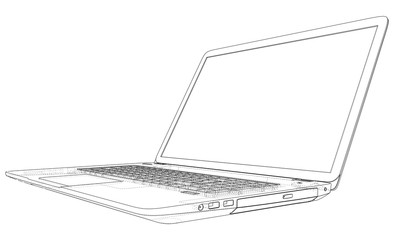 Wall Mural - laptop outline isolated on white background. created illustration of 3d.