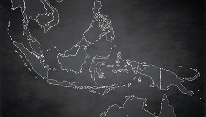 Indonesia map, state names, separate states, individual region, blackboard chalkboard raster