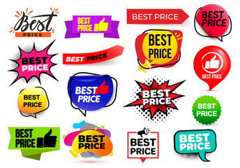 Poster - Best price. Set of Special offer sale grunge tag. Discount price label, sale promo marketing, symbol for advertising campaign in retail. Vector illustration. Isolated on white background.