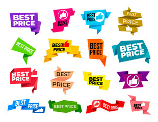 Wall Mural - Best price. Set of Special offer sale grunge tag. Discount price label, sale promo marketing, symbol for advertising campaign in retail. Vector illustration. Isolated on white background.