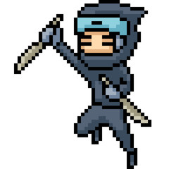 Wall Mural - vector pixel art ninja