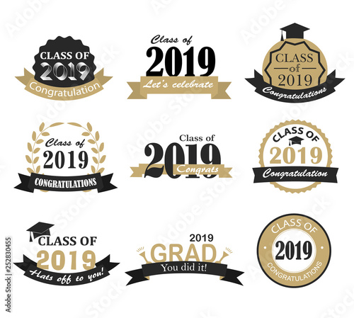 Happy Graduation 2019 Badges Signs And Symbols With Cap And Text