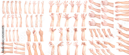 Fotografía MEGA SET of Multiple Male Caucasian hand gestures isolated over the white background, set of multiple images