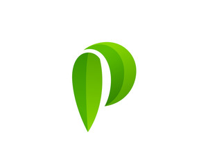 Letter P eco leaves logo icon design template elements