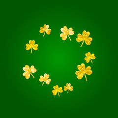 Wall Mural - Shamrock background for Saint Patricks Day. Lucky trefoil confetti. Glitter frame of clover leaves.	 Template for special business offer, banner, flyer. Dublin shamrock background.