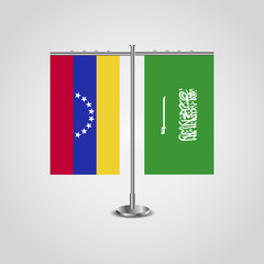 Wall Mural - Table stand with flags of Venezuela and Saudi Arabia. Two flag. Flag pole. Symbolizing the cooperation between the two countries. Table flags