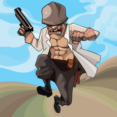 cartoon male soldier runs with a gun in his hand