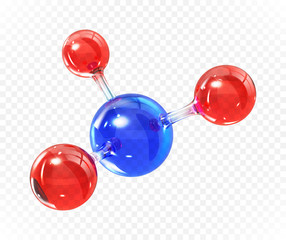 Wall Mural - glass transparent molecule model. reflective and refractive abstract molecular shape isolated on tra