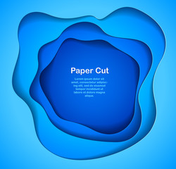 Wall Mural - 3D abstract blue background with paper cut shapes. Vector illustration in paper cut style. layout for business card, presentations, flyers or posters.