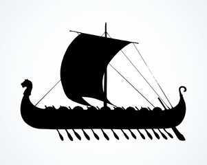 Ancient Viking ship. Vector drawing