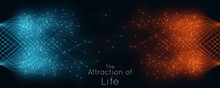 Colorful Attraction Of Life. Vector Connecting Particle Tails. Small Particles Strive To Each Other. Blurred Debrises Into Rays Or Lines Under High Speed Of Motion. Burst, Explosion Backdrop.