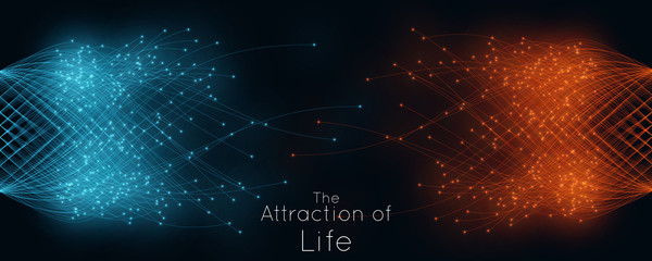 Wall Mural - Colorful attraction of life. Vector connecting particle tails. Small particles strive to each other. Blurred debrises into rays or lines under high speed of motion. Burst, explosion backdrop.