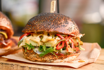 vegan burger in the street market	