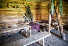 The Interior Of Ancient Peasant Log Cabin
