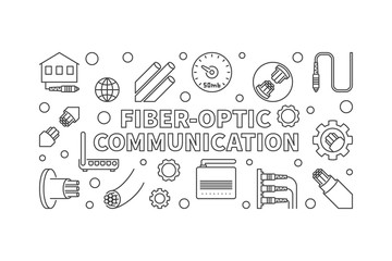 Poster - Fiber-optic Communication vector outline concept horizontal banner or illustration 