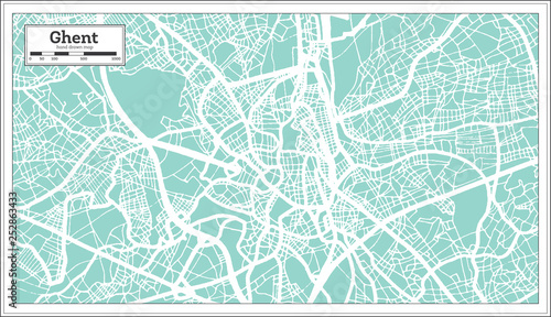 Fotografía Ghent City Map in Retro Style. Outline Map.