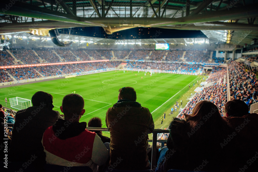 Fans watching the game at soccer stadium, football photo Stock Photo ...