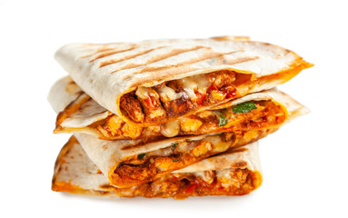Chicken quesadillas with paprika, cheese and cilantro